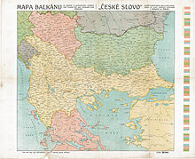 Carte représentant la Turquie d'Europe en 1912, elle occupe alors une large bande horizontale de l'Albanie jusqu'à Istanbul