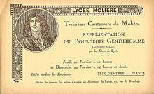 Photographie du carton d'invitation distribué en 1922 pour participer à la célébration du tricentenaire de Molière.