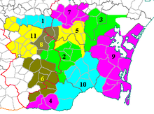 L'illustration couleur montre une carte des terroirs des corbières, repérés par leur couleur et leur numéro.
