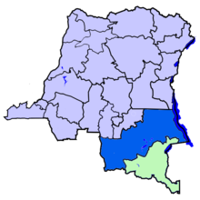 Localisation du Haut-Katanga (en bleu foncé) à l'intérieur de la République démocratique du Congo