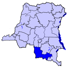Localisation de la province du Lwalaba (en bleu foncé) à l'intérieur de la République démocratique du Congo