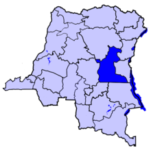 Localisation du Maniema (en bleu foncé) à l'intérieur de la République démocratique du Congo