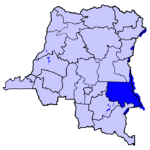 Localisation du Tanganyika (en bleu foncé) à l'intérieur de la République démocratique du Congo