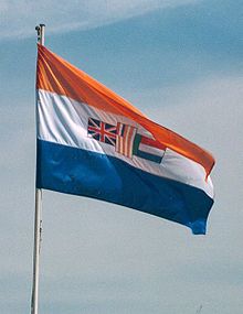Le drapeau sud-africain contemporain de l'époque où Die Stem était l'unique hymne national d'Afrique du Sud.