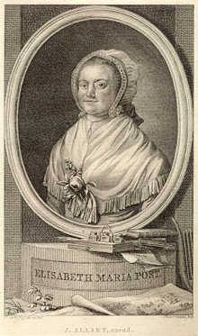 Portrait d’Elisabeth Maria Post gravé par Reinier Vinkeles pour le roman Reinhart (1791-92) sur la base d’un dessin d’Isaac van 't Hoff.