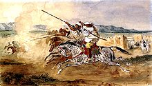 Tableau d’Eugène Delacroix, représentant des cavalier exécutant une fantasia