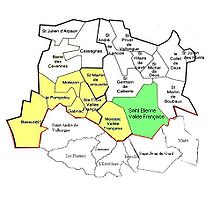 carte plaçant Saint-Étienne dans la communauté de  commune