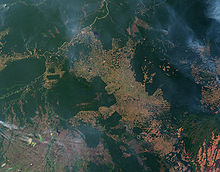 La déforestation détruit les mécanismes naturels de régulation (vue satellite de la déforestation au Brésil)
