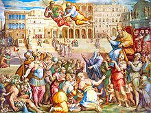 Salle royale, fresque de Giorgio Vasari représentant le retour à Rome du pape Grégoire XI en 1377 après près de 70 ans de séjour des papes à Avignon