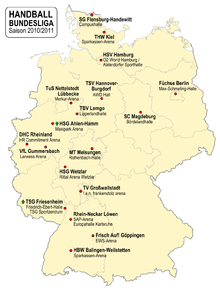 Carte de localisation des clubs de Bundesliga en 2010-211