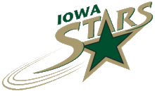 Logo des Stars : une étoile verte avec un contour doré surmonté du mot "IOWA". La pointe supérieure de l'étoile forme le "A" du mot STARS