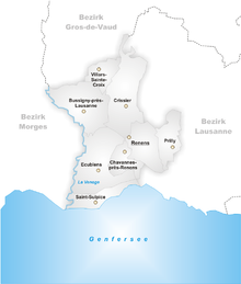 Karte Gemeinden des Bezirks Ouest Lausannois.png