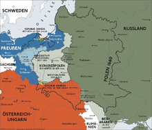 Carte représentant la division de la Pologne après le congrès de Vienne