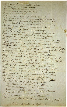 Handwritten copy of the draft of "Kubla Kahn".