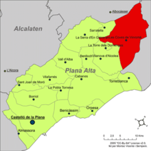 Localisation de Alcalà de Xivert dans la comarque de la Plana Alta