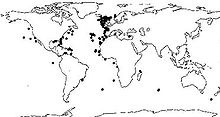 Carte des emplacements connus de récifs à Lophelia pertusa, plus nombreux dans l'est de l'Atlantique Nord