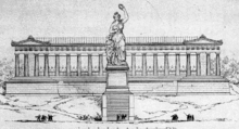 La Bavaria devant le Ruhmeshalle, ébauche finale de Klenze (Halle) et Schwanthaler (Statue)