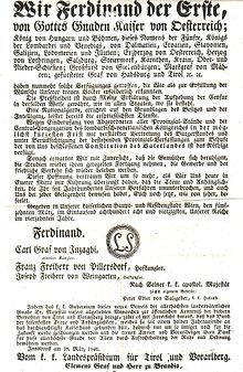 La promesse d'une constitution de Ferdinand Ier, 15 mars 1848.