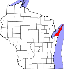 Map of Wisconsin highlighting Door County.svg