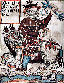 Odin chevauchant Sleipnir, tiré d'un manuscrit islandais datant du XVIIIe.