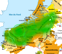 Diffusion de l'oie flamande à partir de l'ouest du comté de Flandre  jusque vers la Somme en France et le comté de Zutphen aux Pays-Bas