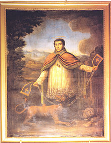 Cette peinture, datée soit début XVIIIème, soit début XIXème, représente Saint Bernard de Menthon, enchaînant le diable.