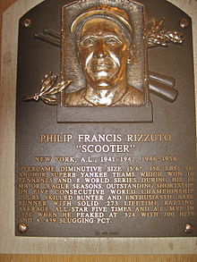 plaque à la mémoire de Phill Rizzuto au Hall of Fame