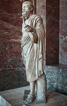 Le « Poète en marche », parfois identifié comme Sémonide d'Amorgos, musée du Louvre.