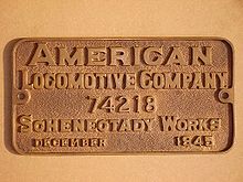 Plaque de constructeur American Locomotive Company