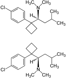 Énantiomère S de la sibutramine (en haut) et R-sibutramine (en bas)