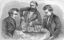 Charles Stanley (gauche) et John Turner (droite) pendant leur match à Washington en 1850 - Observateur : Johann Löwenthal