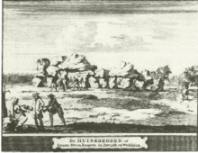 Gravure de J. Schijnvoet, représentant les fouilles à Borger par Titia Brongersma (à gauche) en 1685, publiée dans Schatkamer der Nederlandse Oudheden de Ludolph Smids en 1711