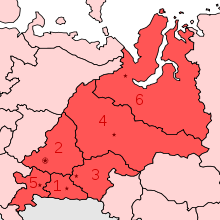 Carte du district fédéral de l'Oural présentant le découpage en sujets fédéraux