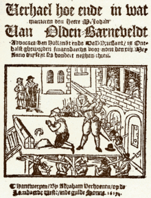 Récit de la façon dont Johan van Oldenbarnevelt a été décapité, le lundi matin 13 mai 1619, publié à Anvers par Abraham Verhoeven, la même année