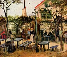 Tableau de Vincent Van Gogh, la guinguette montrant une guinguette sous une treille