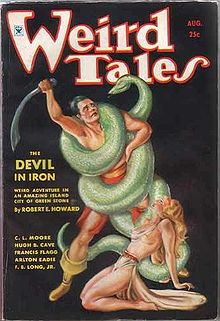 couverture de la revue Weid Tales en (1934) figurant une aventure de Conan par Robert E. Howard