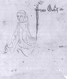 Guillaume d'Ockham d'après le manuscrit de Summa Logicae, 1341