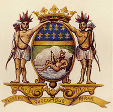 Armoiries de la Compagnie des Indes orientales avec sa devise « Florebo quocumque ferar » (Je fleurirai là où je serai portée).