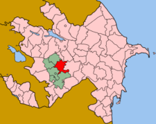 Localisation du raion d4 Ağdam (en rouge) à l'intérieur de l'Azerbaïdjan