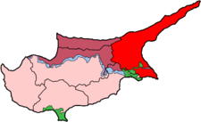 Le district de Famagouste (en rouge) avant 1974