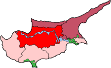 Le district de Nicosie (en rouge) avant 1974