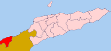 Localisation du district d'Oecussi-Ambeno (en rouge) à l'intérieur du Timor oriental