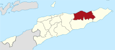 Localisation du district de Baucau (en rouge) à l'intérieur du Timor oriental