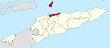 Localisation du district de Dili (en rouge) à l'intérieur du Timor oriental
