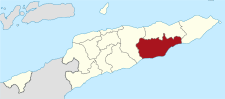 Localisation du district de Viqueque (en rouge) à l'intérieur du Timor oriental