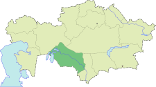 Localisation de l'oblys de Kyzylorda (en vert foncé) à l'intérieur du Kazakhstan