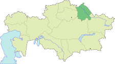 Localisation de l'oblys de Pavlodar (en rouge) à l'intérieur du Kazakhstan