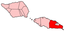 Localisation du district d'Atua (en rouge) à l'intérieur des Samoa