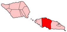 Localisation du district de Tuamasaga (en rouge) à l'intérieur des Samoa