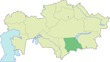 Localisation de l'oblys de Djamboul (en vert foncé) au Kazakhstan